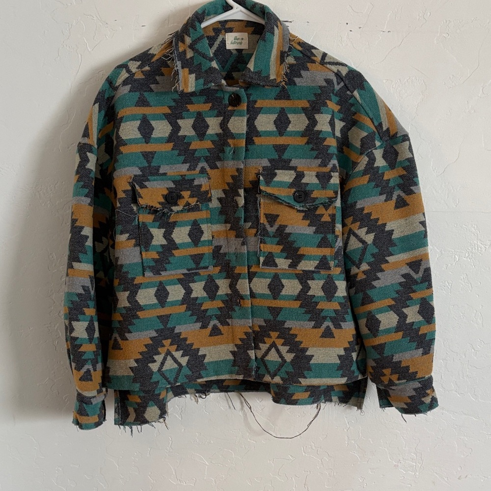 Aztec Patterned Jacket in Teal & Mustard